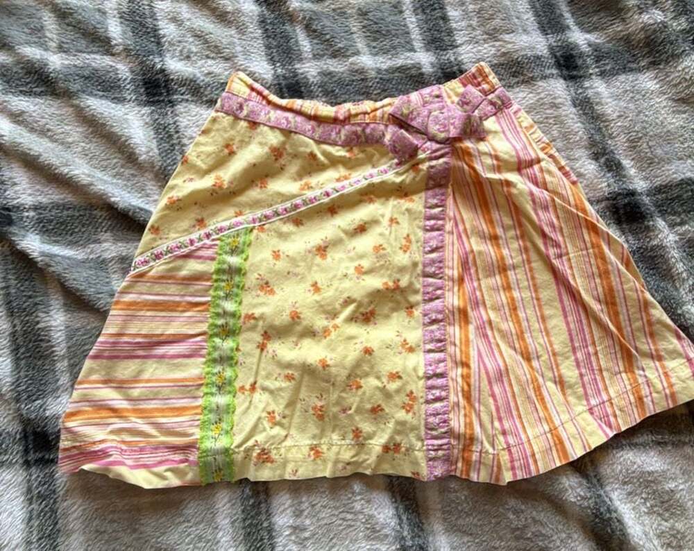 Hanna Andersson Girls Patchwork Floral and Striped A-line Skirt